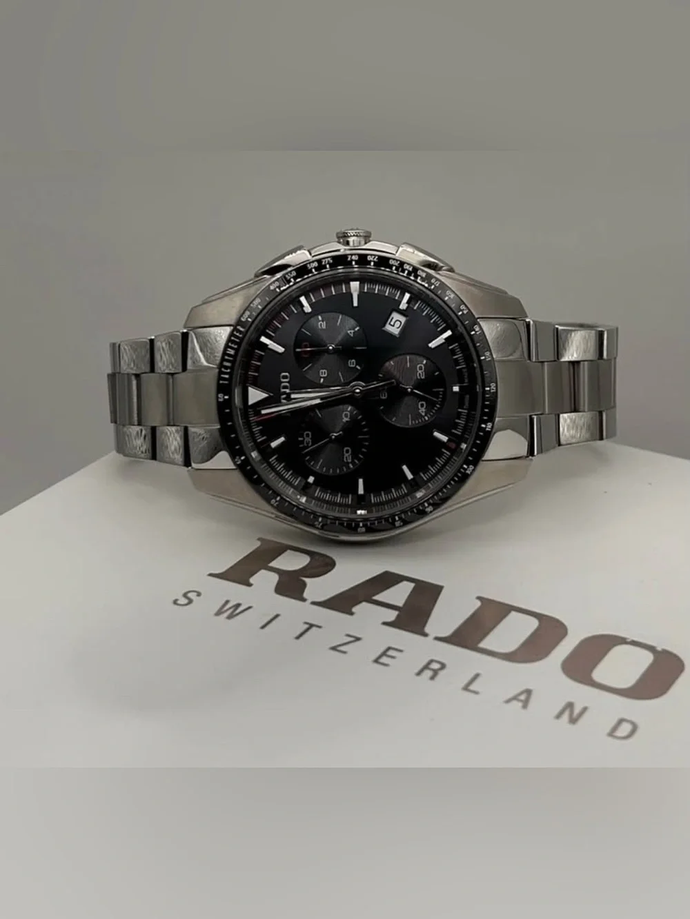 Rado Hyperchrome Men’s Black Dial Stainless Steel Chronograph Quartz 45mm Watch